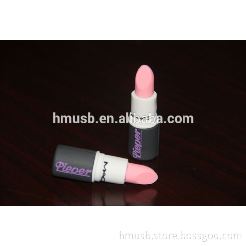 Hot sell lipstick USB 2GB4GB8GB16GB Custom Solution LOGO PVC/SILICONE lipstick shape usb flash drive